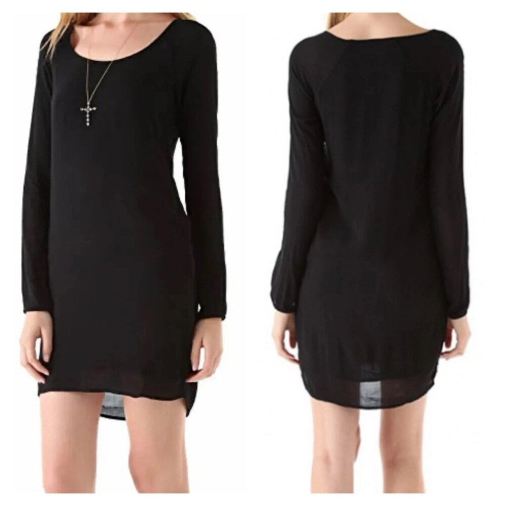 NWT James Perse Soft Raglan Black Semi-Sheer Lined Long Sleeve Shift Dress Sz 2 - Picture 3 of 6